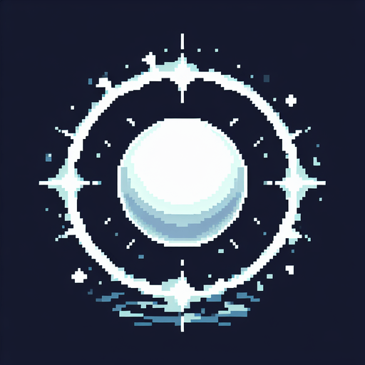 pixel art of a white orb with a halo.
Single Game Texture. In-Game asset. 2d. Blank background. High contrast. No shadows.