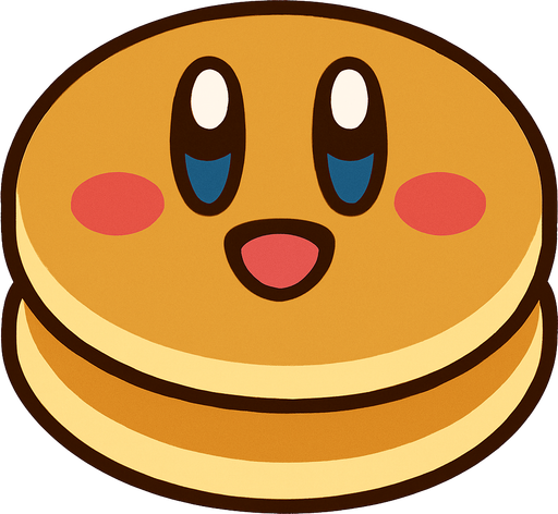 Pancake with a kirby face.
In-Game asset.  2d.  High contrast.  No shadows