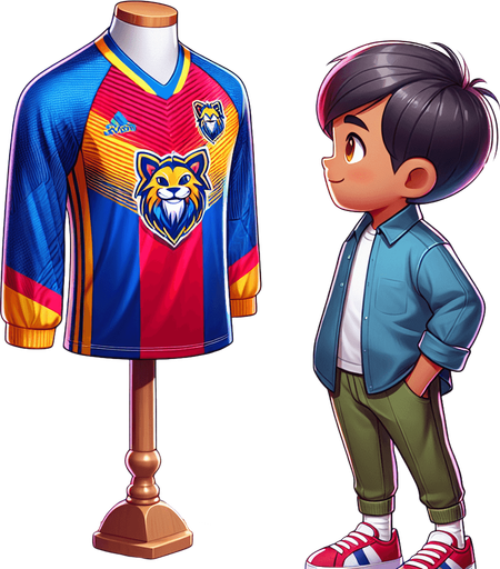Boy standing in front cartoon soccer uniform