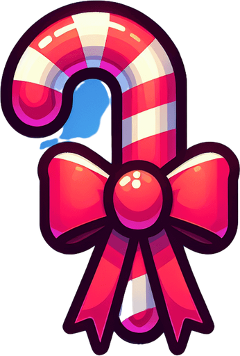 Candy cane, vivid colours. with bow on top Single Game Texture. In-Game asset. 2d. Blank background. High contrast. No shadows. Single Game Texture. In-Game asset. 2d. Blank background. High contrast. No shadows.