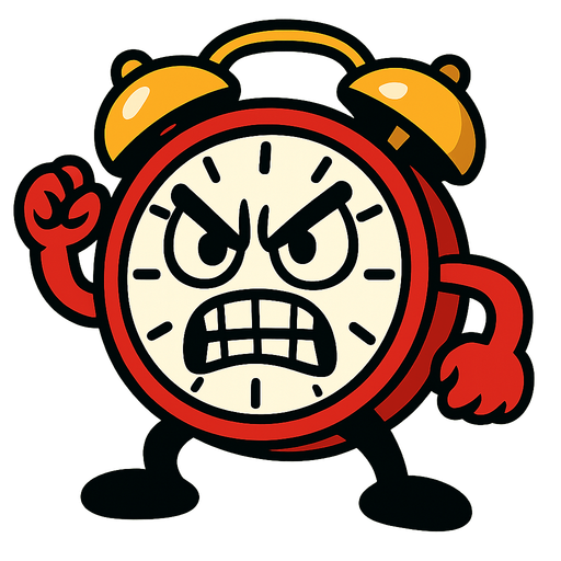 "alarm clock angry" veya “exam clock”.
In-Game asset.  2d.  High contrast.  No shadows
