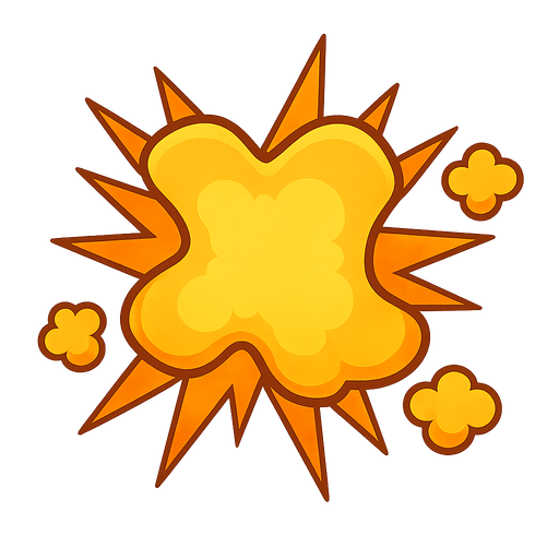 Sprite de explosion estilo plantas vs zombies. No background. Transparent background. Blank background. No shadows. 2d. In-Game asset. flat