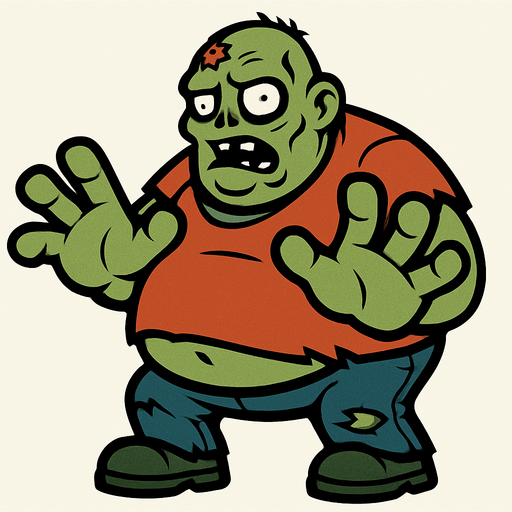 2D. Fat zombie. His hands are too big..
In-Game asset.  2d.  High contrast.  No shadows