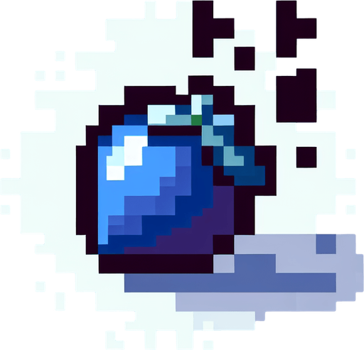 8-bit pixelated isometric blueberry projectile icon.
Single Game Texture. In-Game asset. 2d. Blank background. High contrast. No shadows.