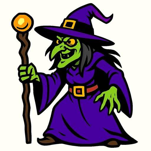 La sorcière Malicia.
In-Game asset.  2d.  High contrast.  No shadows