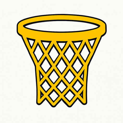 Make me a 2d basketball hoop net in yellow color.
In-Game asset.  2d.  High contrast.  No shadows