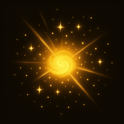 A magical yellow light glowing softly, with radiant beams and sparkling particles floating around. The light has a warm, enchanting aura that illuminates its surroundings with a golden hue. The atmosphere feels mystical and inviting, perfect for fantasy scenes or magical effects..
In-Game asset.  2d.  High contrast.  No shadows