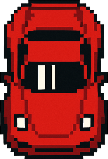 un carro rojo deportivo con la perspectiva hacia arriba.
In-Game asset.  2d.  High contrast.  No shadows hecho con pixeles