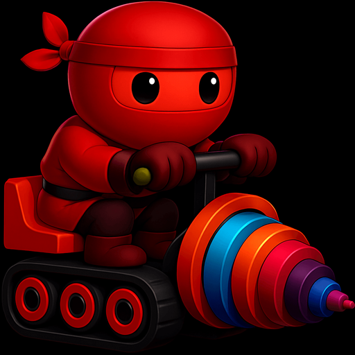 Same image of ninja with dig machine but with different colors. HD colors. red