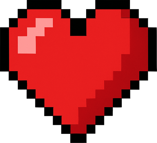 kalp şekli pixel art 2d.
In-Game asset.  High contrast.  No shadows