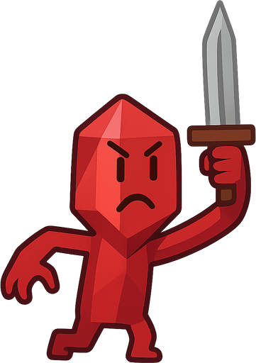a red ruby monster with a two handed greatsword. No background. Transparent background. Blank background. No shadows. 2d. In-Game asset. flat