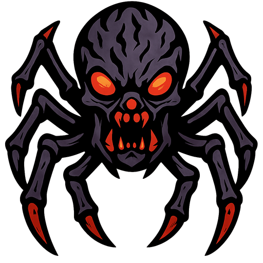 vertical top down style image. evil alien spider  upwards front.
In-Game asset.  2d.  High contrast.  No shadows