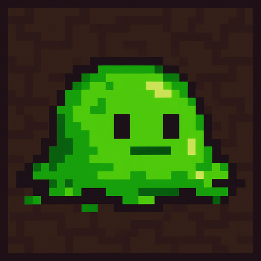 Slime verde, pixelart.
In-Game asset.  2d.  High contrast.  No shadows