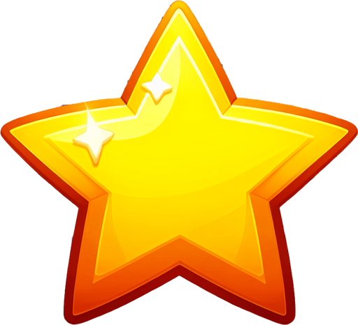 A yellow star. Cartoon..
Single Game Texture.  In-Game asset.  2d.  Blank background.  High contrast.  No shadows
