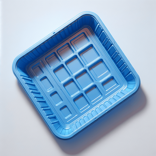 blue plastic tray. topdown view.
Single Game Texture. In-Game asset. 2d. Blank background. High contrast. No shadows.