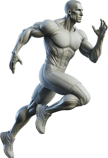 A running man running for his life.
Single Game Texture.  In-Game asset.  2d.  Blank background.  High contrast.  No shadows