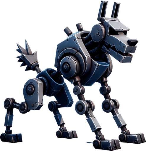 Rabid Robot Dog.
Single Game Texture. In-Game asset. 2d. Blank background. High contrast. No shadows.