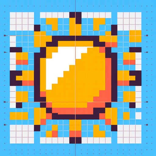 an 8-bit sun
Single Game Texture. In-Game asset. 2d. Blank background. High contrast. No shadows.