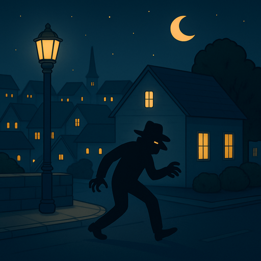 In a dark town street a mysterious shadow figure is creeping around