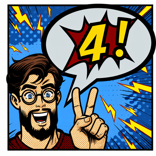 text popup "x4!".
comic style
