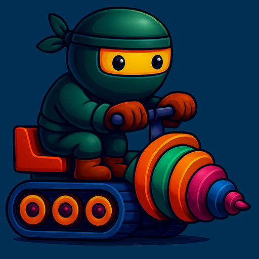 Same image of ninja with dig machine but with different colors. HD colors.