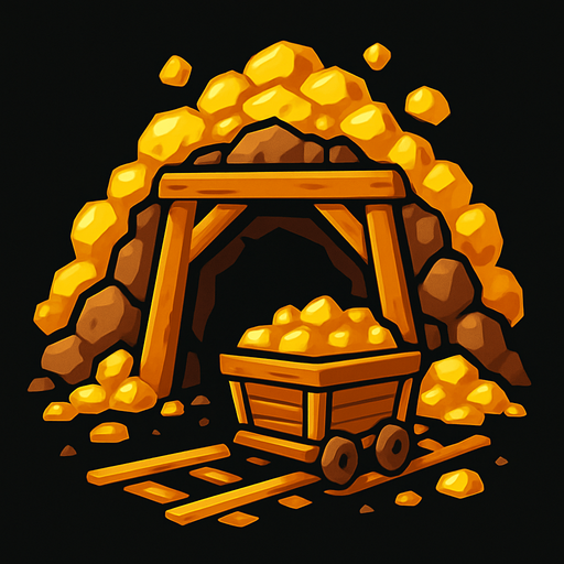מכרה זהב עם רקע כהה.
In-Game asset.  2d.  High contrast.  No shadows