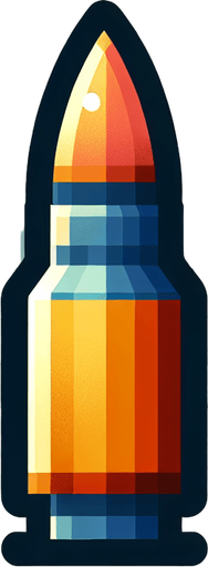 MG bullet 2D(flat and have colors).
Single Game Texture. In-Game asset. 2d. Blank background. High contrast. No shadows.