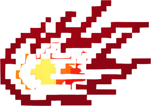 Ráfaga de fuego roja en pixel art.
In-Game asset.  2d.  High contrast.  No shadows