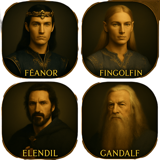 Feanor ve Fingolfin birer elf prensi buna layık olsunlar. Gandalfında şapkası yok. Çerçeve ve boyut vs değiştirmeden yeniden üret