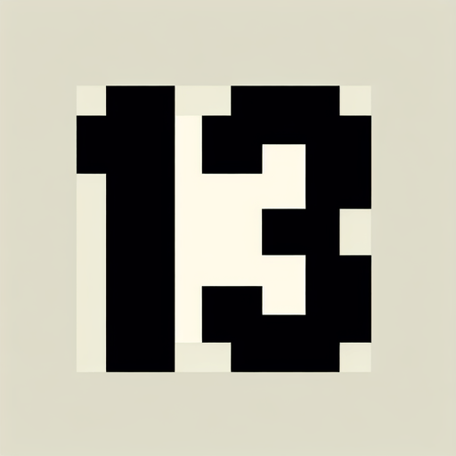 the number 13 written in black.
Single Game Texture. In-Game asset. 2d. Blank background. High contrast. No shadows.