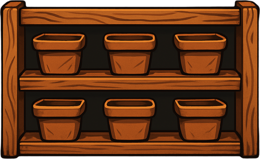 1700 x 110 piksel boyutlarında tahta boş çiçek rafı.
In-Game asset.  2d.  High contrast.  No shadows