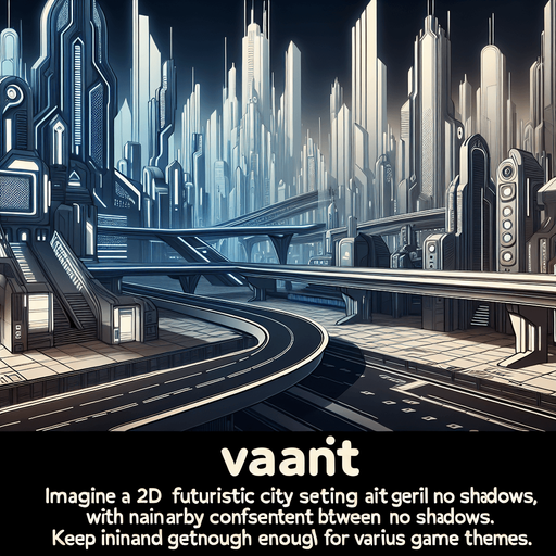 futuristic city background.
Single Game Texture. In-Game asset. 2d. Blank background. High contrast. No shadows.