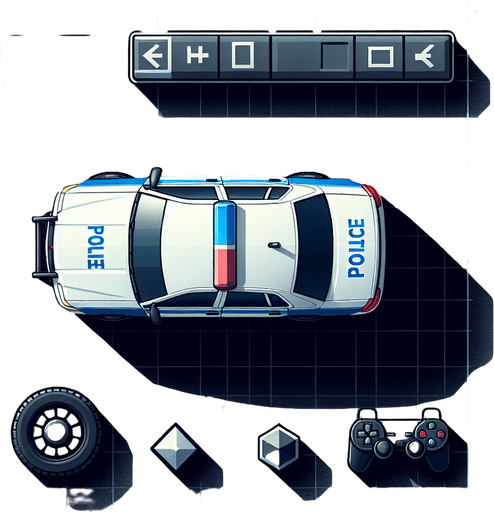 Top down police car.
Single Game Texture.  In-Game asset.  High contrast.  No shadows