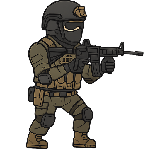 create a special-ops soldier. No background. Transparent background. Blank background. No shadows. 2d. In-Game asset. flat