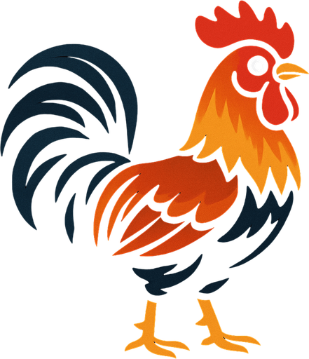 siyah arkaplanlı bir horoz.
In-Game asset.  2d.  High contrast.  No shadows