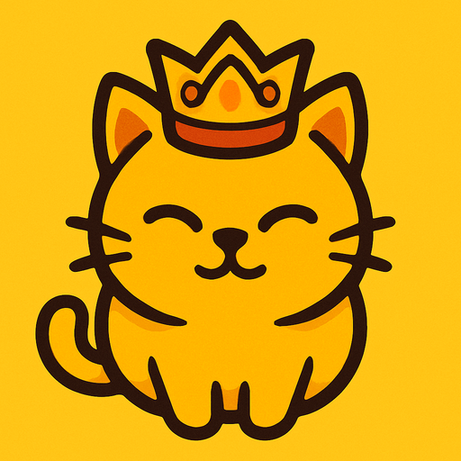 top view of yellow cat wearing crown.
In-Game asset.  2d.  High contrast.  No shadows