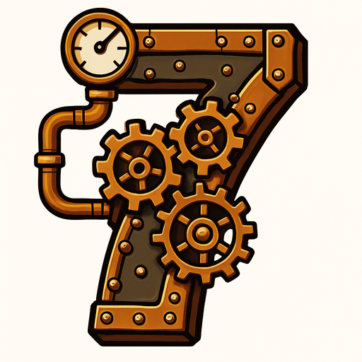 numero 7 en estilo steampunk.
In-Game asset.  2d.  High contrast.  No shadows