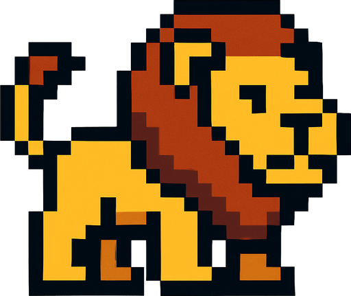 Lion pixel.
In-Game asset.  2d.  High contrast.  No shadows