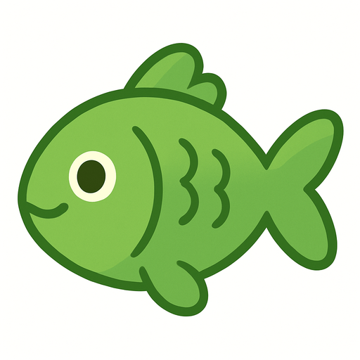yeşil renk tatlı balık görseli. No background. Transparent background. Blank background. No shadows. 2d. In-Game asset. flat