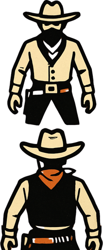 a western setting duel arena, place one cowboy at the top of the screen facing down and another cowboy at the bottom facing up.
In-Game asset.  2d.  High contrast.  No shadows