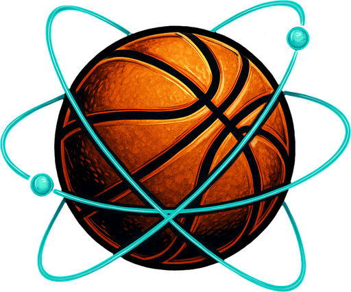 etrafında elektron yörüngeleri olan bir basketbol topu.
In-Game asset.  High contrast