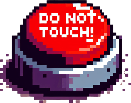 8-bit. cartoon. red button. do not touch! Single Game Texture. In-Game asset. 2d. Blank background. High contrast. No shadows.