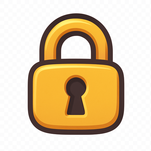 A small, flat 2D padlock icon designed for mobile games. The lock should be cartoon-style with a rounded body, thick outline, and a keyhole in the center. Use soft shadows and a slight 3D effect. The color should be golden yellow or metallic gray, clearly visible when placed over a flag. The icon must have a transparent background and be suitable for overlaying on a world map UI in a kids’ adventure game..
In-Game asset.  2d.  High contrast.  No shadows