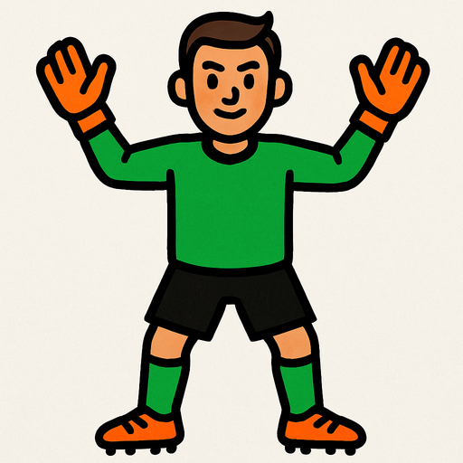 üstünde futbol topu olmayan bir futbol kalecisi.
In-Game asset.  2d.  High contrast.  No shadows