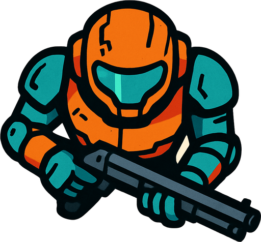 Un cibor visto desde arriba con una escopeta en las manos.
In-Game asset.  2d.  High contrast.  No shadows