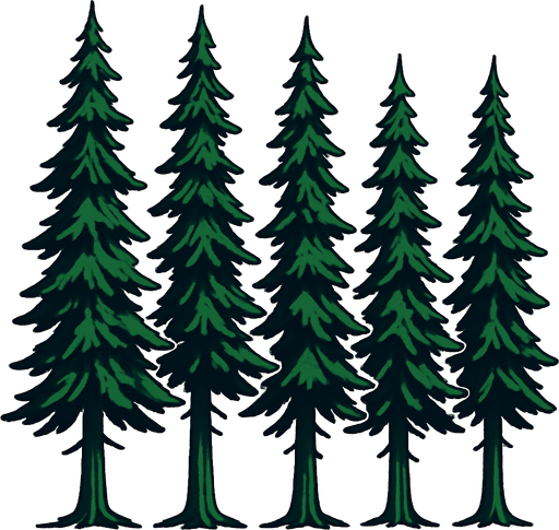 big long 7 pine trees.
In-Game asset.  2d.  High contrast.  No shadows