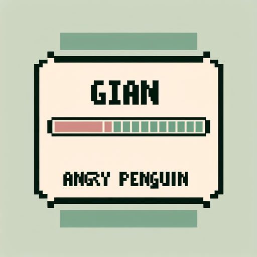 A 8-bit life bar (not a tavern, is a life bar to a  life of the character) with a text written above  "Giant angry penguin".
A