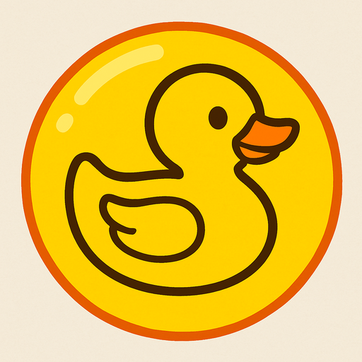 A bright yellow bubble with a playful duck illustration inside, flat 2D design, kids puzzle game style.
In-Game asset.  2d.  High contrast.  No shadows