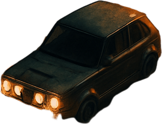 Checkpoint rally rod with dust in night, bird view