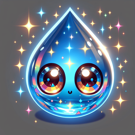 water drop with anime style eyes.
Single Game Texture. In-Game asset. 2d. Blank background. High contrast. No shadows.